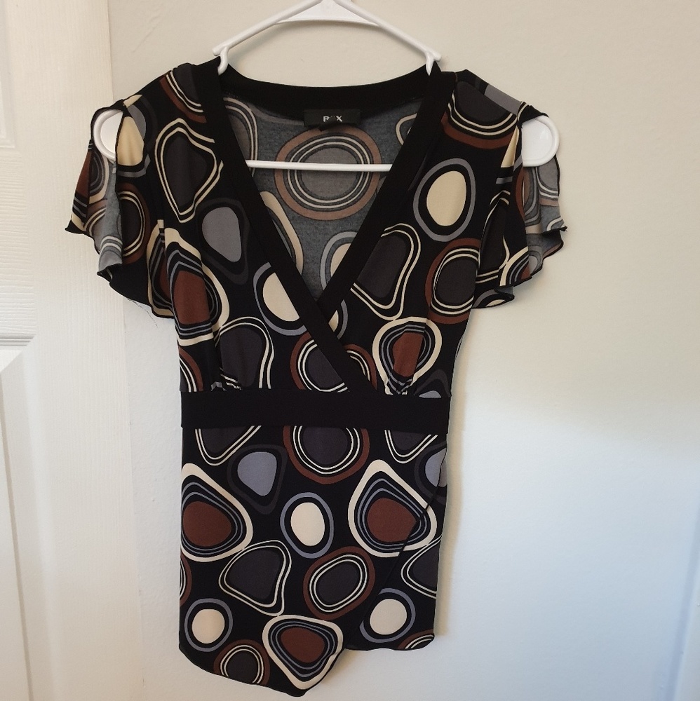 Vneck printed blouse with tie back